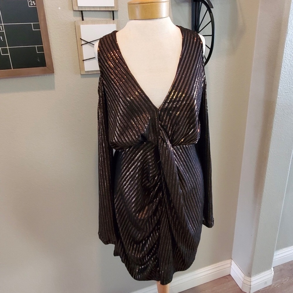 Dance & Marvel Bronze Black Cold Shoulder Dress - Picture 2 of 7